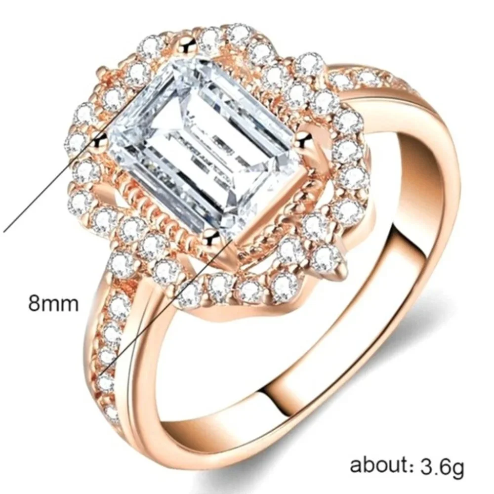 New Regency Bridgeton Era 14k Rose Gold 925 Silver Emerald Cut Diamond Ring